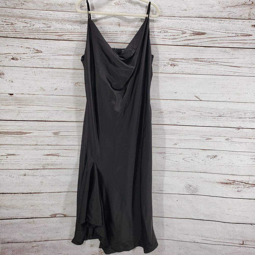 Nasty Gal  New Women's Black Satin Cowl Neck Ruffle Midi Dress Size 20